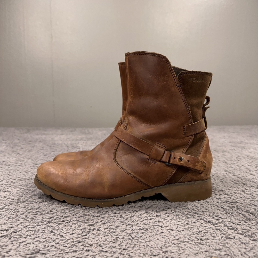 Teva Boots Womens 7.5 Brown Nubuck Leather Waterproof Buckle Bootie Outdoor - Picture 5 of 10
